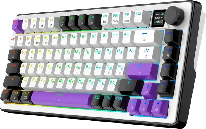 HATOR Hellyberry HK75 75% Compact Mechanical Keyboard, Wireless Tri-mode Wireless/Bluetooth/USB, Pre-lubed Linear Switches, Hot-swappable, RGB Lighting & Knob