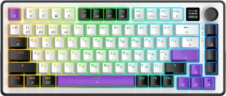 HATOR Hellyberry HK75 75% Compact Mechanical Keyboard, Wireless Tri-mode Wireless/Bluetooth/USB, Pre-lubed Linear Switches, Hot-swappable, RGB Lighting & Knob