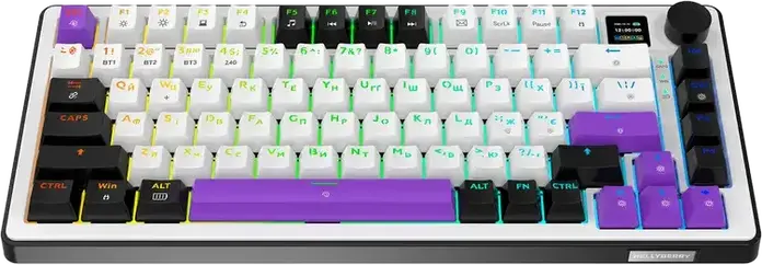 HATOR Hellyberry HK75 75% Compact Mechanical Keyboard, Wireless Tri-mode Wireless/Bluetooth/USB, Pre-lubed Linear Switches, Hot-swappable, RGB Lighting & Knob