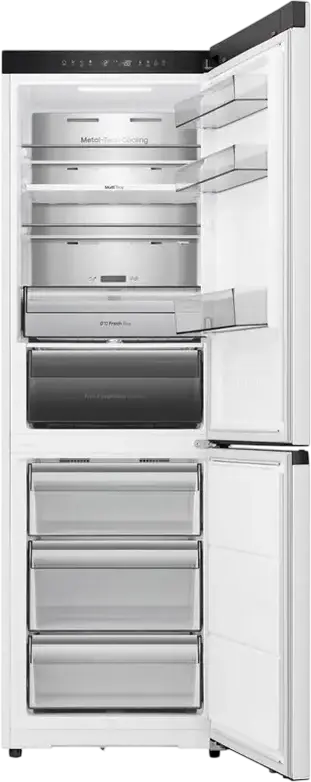 Hisense RB3K330SAIC Freestanding Combi Refrigerator, Total No Frost, 330L, Inverter Compressor, Metal-Tech Cooling, Wi-Fi Control, White, 185cm