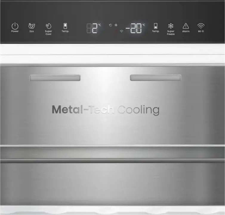 Hisense RB3K330SAIC Freestanding Combi Refrigerator, Total No Frost, 330L, Inverter Compressor, Metal-Tech Cooling, Wi-Fi Control, White, 185cm