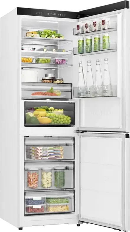 Hisense RB3K330SAIC Freestanding Combi Refrigerator, Total No Frost, 330L, Inverter Compressor, Metal-Tech Cooling, Wi-Fi Control, White, 185cm