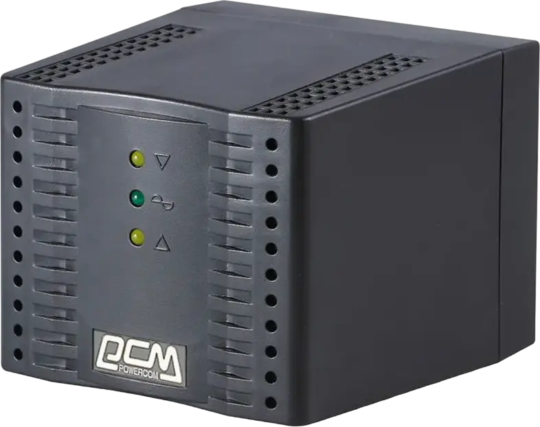 Стабилизатор напряжения Powercom TCA-1200, 1200ВА / 600Вт, однофазный, выход 240В, 4 розетки Schuko CEE 7/4, защита от перегрузок и скачков напряжения, черный