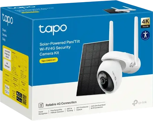 TP-Link Tapo C665G KIT Solar-Powered 4K Security Camera Set of 2 Pieces, Pan/Tilt 360 AI Tracking, 4G LTE & Dual-band Wi-Fi, IP65 Weatherproof, White