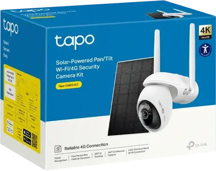 TP-Link Tapo C665G KIT Solar-Powered 4K Security Camera Set of 2 Pieces, Pan/Tilt 360 AI Tracking, 4G LTE & Dual-band Wi-Fi, IP65 Weatherproof, White
