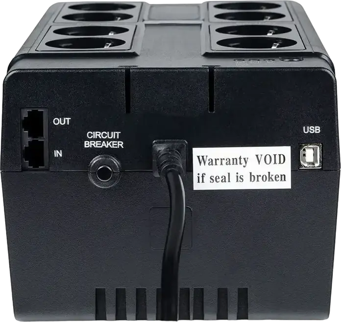 Powercom CUB-850E Offline UPS 850VA 510W, 8 Schuko Outlets, USB, RJ11/RJ45, Green Mode Energy Saving, Tower Form Factor, Black