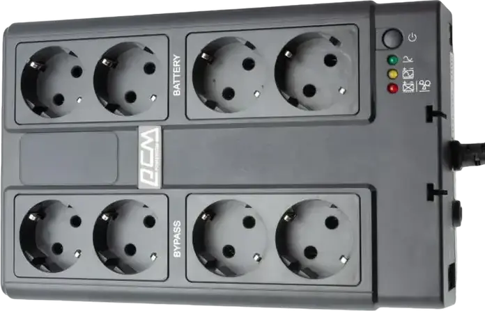 Powercom CUB-850E Offline UPS 850VA 510W, 8 Schuko Outlets, USB, RJ11/RJ45, Green Mode Energy Saving, Tower Form Factor, Black