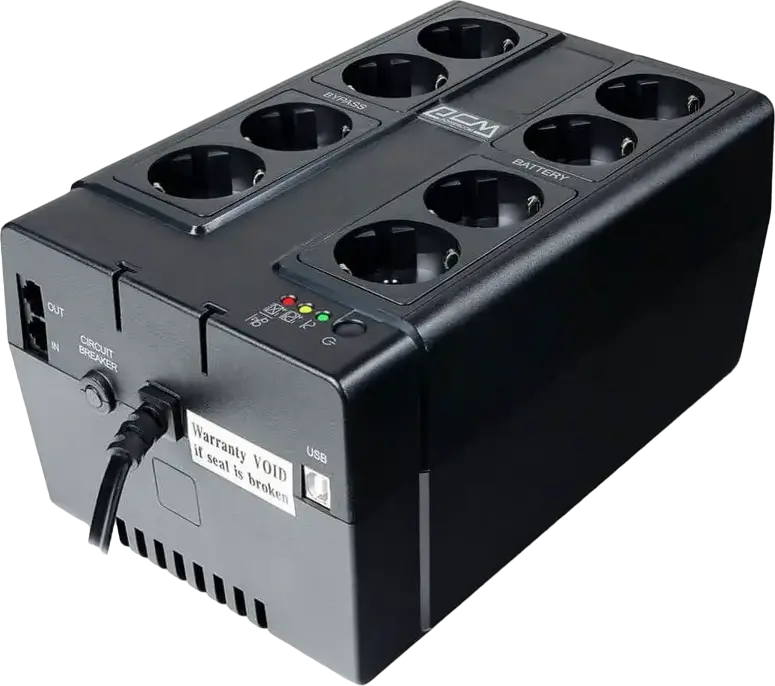 Powercom CUB-850E Offline UPS 850VA 510W, 8 Schuko Outlets, USB, RJ11/RJ45, Green Mode Energy Saving, Tower Form Factor, Black
