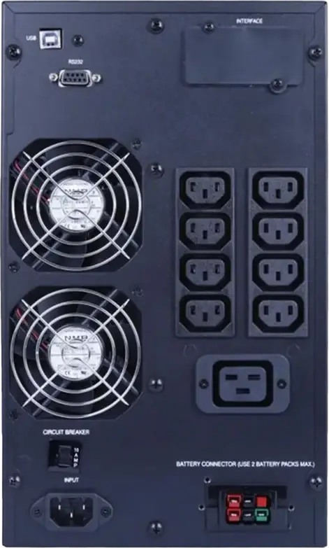 Powercom MAC-2000 Online Double Conversion UPS, 2000VA/2000W Tower, 9 Outlets (8x C13, 1x C19), LCD Display, USB/RS232, External Battery Support