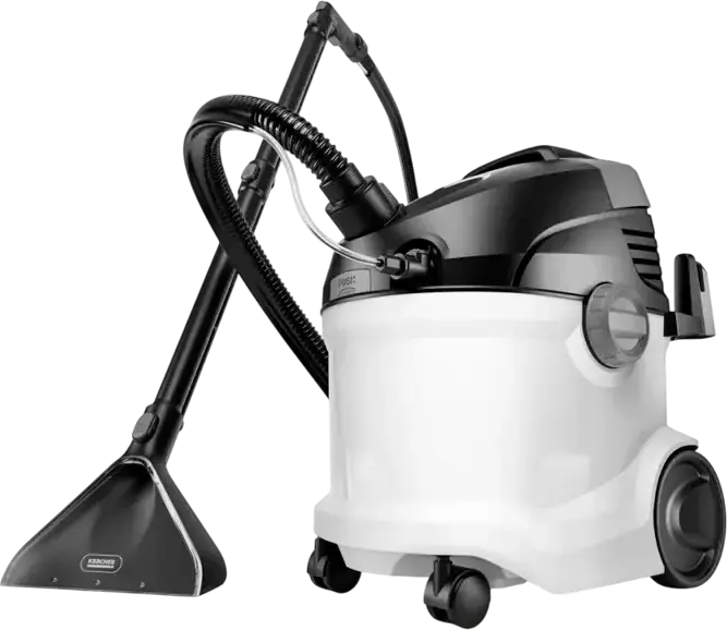 Karcher SE 5 Spray-Extraction Vacuum Cleaner, 1000W Wet and Dry Deep Cleaner for Carpets and Upholstery, Telescopic Pipe, White and Black