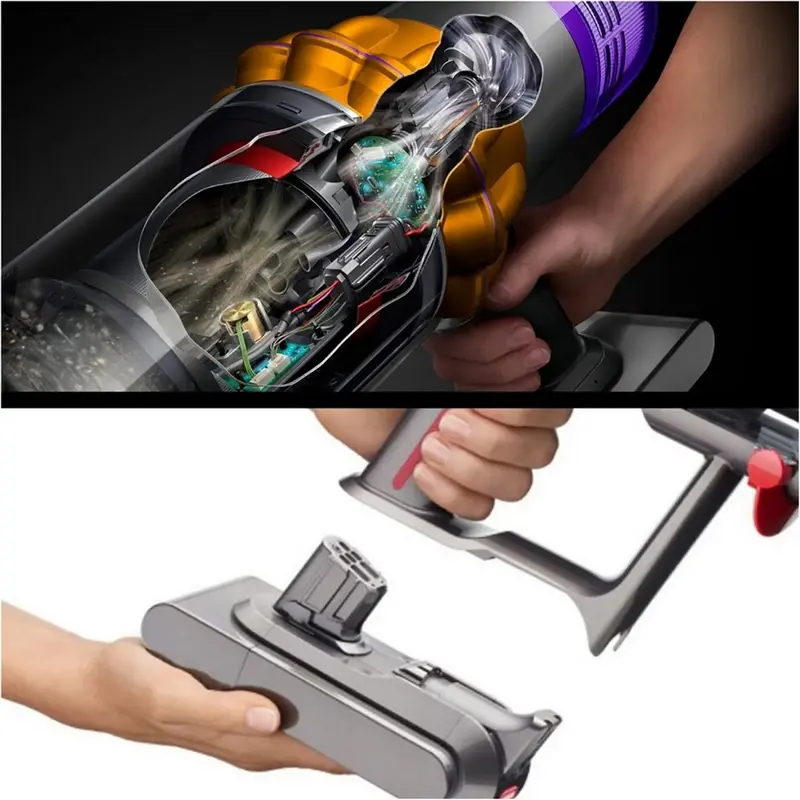 Беспроводной вертикальный пылесос Dyson V15 Detect Absolute, мощность всасывания 33.9 кПа, HEPA-фильтр, LCD-экран, цвет Silver, с док-станцией