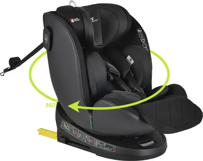 Cangaroo Castor i-Size 360 Universal Child Car Seat, Black, 0-36 kg, 40-150 cm, 0-12 Years, ISOFIX, 360 Degree Rotation, R129 Safety Standard, Side-Impact Protection