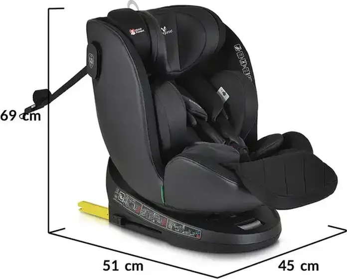 Cangaroo Castor i-Size 360 Universal Child Car Seat, Black, 0-36 kg, 40-150 cm, 0-12 Years, ISOFIX, 360 Degree Rotation, R129 Safety Standard, Side-Impact Protection
