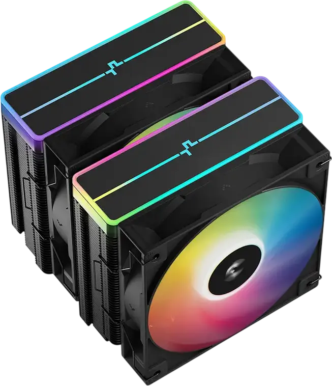 Cooler CPU Deepcool AG620 BK ARGB V2 Dual-Tower, 2 ventilatoare PWM de 120mm, 6 heat-pipe-uri de cupru, TDP 260W, iluminare ARGB, Negru