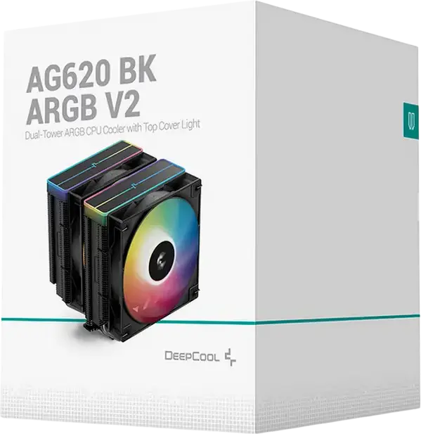 Cooler CPU Deepcool AG620 BK ARGB V2 Dual-Tower, 2 ventilatoare PWM de 120mm, 6 heat-pipe-uri de cupru, TDP 260W, iluminare ARGB, Negru