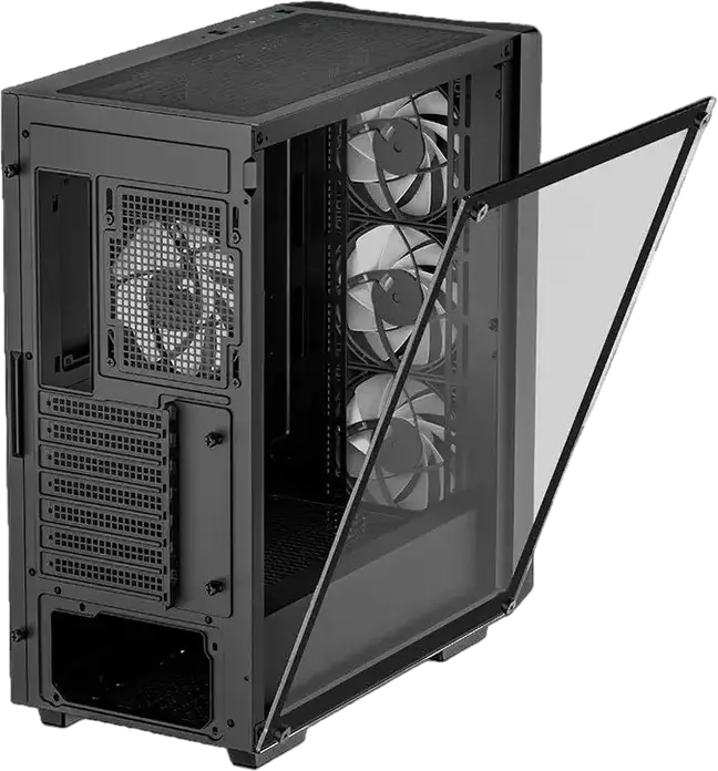 Carcasa Gaming Deepcool CC560 V2 Midi-Tower, Negru, Panou Lateral Sticla Calita, Fata Plasa, 4 Ventilatoare 120mm LED Albastre, Suport ATX/mATX/ITX