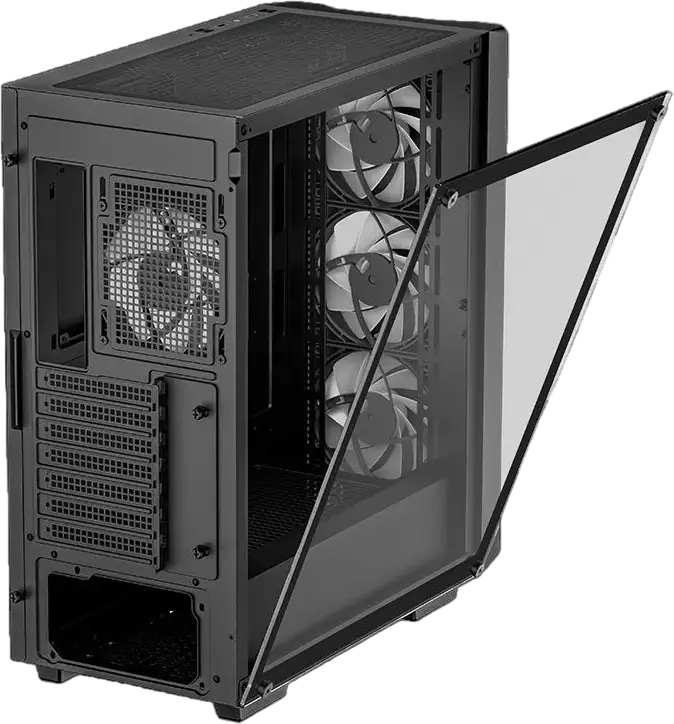 Carcasa Gaming Deepcool CC560 V2 Midi-Tower, Negru, Panou Lateral Sticla Calita, Fata Plasa, 4 Ventilatoare 120mm LED Albastre, Suport ATX/mATX/ITX