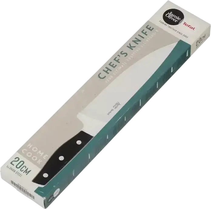 Поварской нож Tefal Jamie Oliver Home Cook K2670144, лезвие из немецкой нержавеющей стали 20 см с ледяной закалкой, пластиковая ручка, набор из 1 предмета