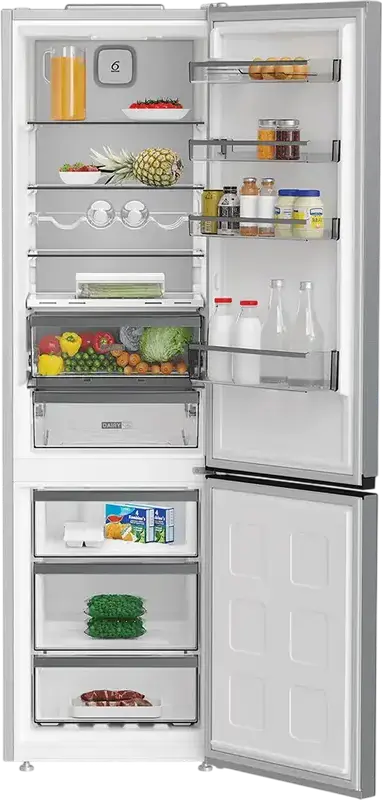 Frigider Combinat Whirlpool WHK 26403 XP6E 1, No Frost, 6th Sense, Volum Total 355L, Argintiu, Clasa Energetica C, 203.5x59.5x66.3 cm