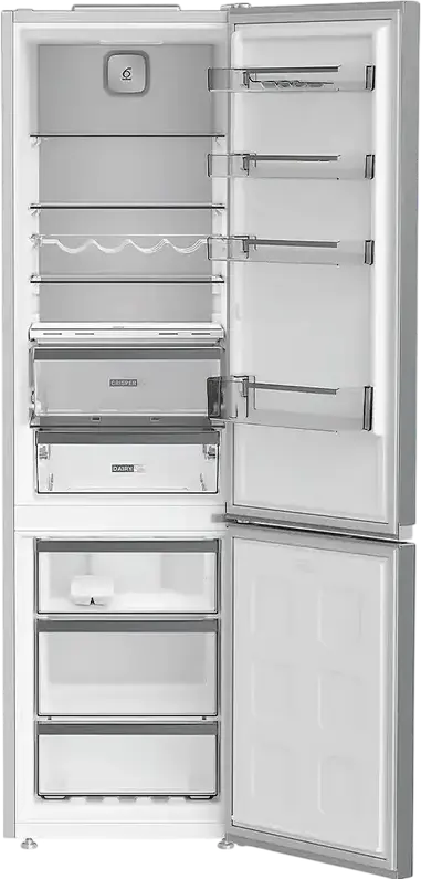Frigider Combinat Whirlpool WHK 26403 XP6E 1, No Frost, 6th Sense, Volum Total 355L, Argintiu, Clasa Energetica C, 203.5x59.5x66.3 cm