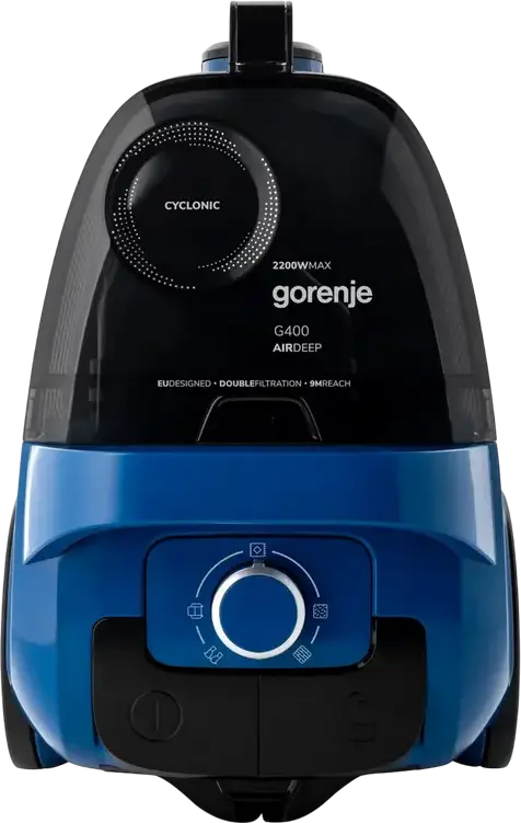 Безмешковый пылесос Gorenje VC2206G4ADBL, 2200 Вт, мощность всасывания 330 Вт, контейнер 3,3 л, HEPA-фильтр, телескопическая трубка, черный/синий