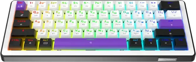 Tastatura Mecanica Wireless HATOR Hellyberry HK60 60% Ultra-Compacta, Wireless Tri-mode Bluetooth 5.3/2.4GHz/USB-C, Switch-uri Liniare Hot-swap, RGB, Alba