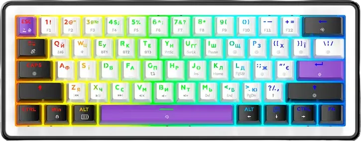 Tastatura Mecanica Wireless HATOR Hellyberry HK60 60% Ultra-Compacta, Wireless Tri-mode Bluetooth 5.3/2.4GHz/USB-C, Switch-uri Liniare Hot-swap, RGB, Alba