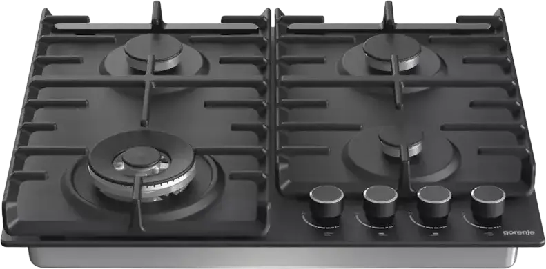 Газовая варочная панель Gorenje GW 642 AB, 4 конфорки с WOK, нержавеющая сталь, чугунные решетки, электроподжиг, газ-контроль, 60 см, черный