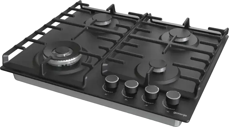 Газовая варочная панель Gorenje GW 642 AB, 4 конфорки с WOK, нержавеющая сталь, чугунные решетки, электроподжиг, газ-контроль, 60 см, черный