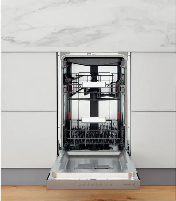 Whirlpool WSBO 3O34 PF X Semi-Integrated Slim Dishwasher, 45cm, 10 Place Settings, 6th Sense Technology, NaturalDry, 8 Programs, Stainless Steel