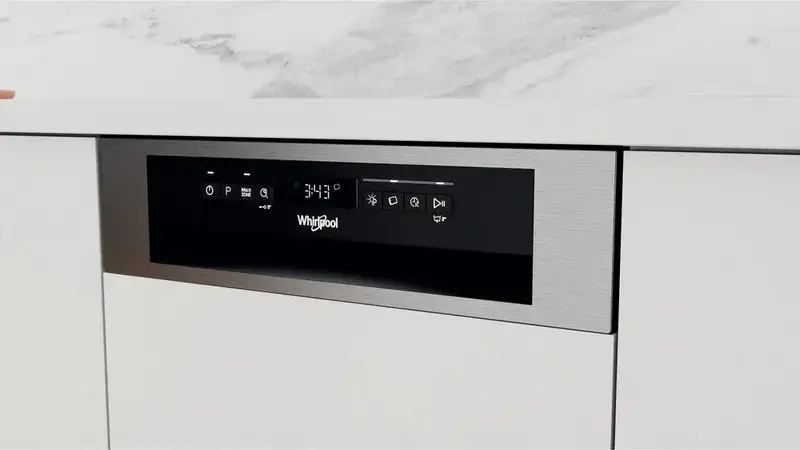 Whirlpool WSBO 3O34 PF X Semi-Integrated Slim Dishwasher, 45cm, 10 Place Settings, 6th Sense Technology, NaturalDry, 8 Programs, Stainless Steel