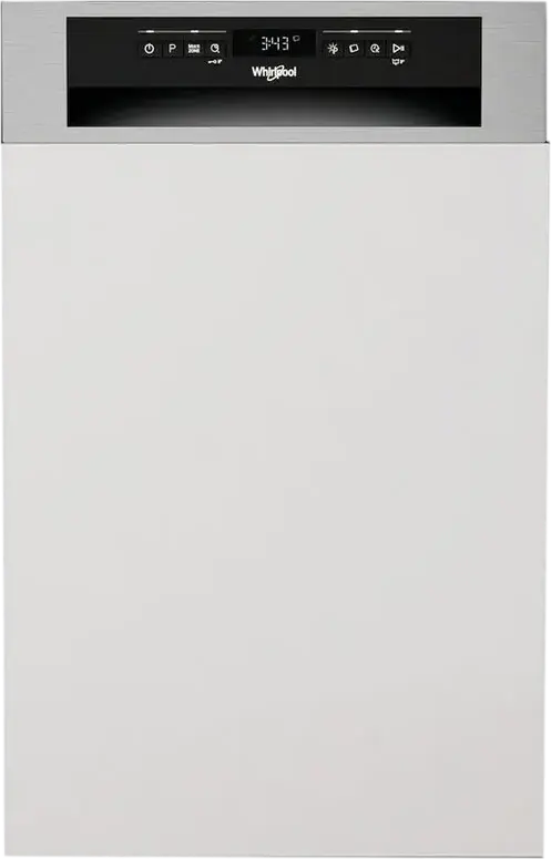 Whirlpool WSBO 3O34 PF X Semi-Integrated Slim Dishwasher, 45cm, 10 Place Settings, 6th Sense Technology, NaturalDry, 8 Programs, Stainless Steel