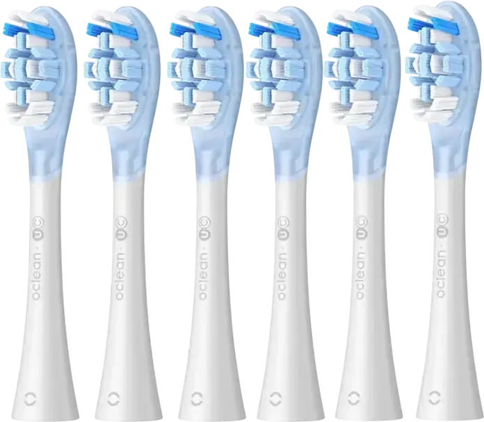 Oclean Ultra Clean UC03 W02 Replacement Sonic Electric Toothbrush Heads, DuPont Tynex Medium-Firm Bristles, Tongue Cleaner, Set of 6, White