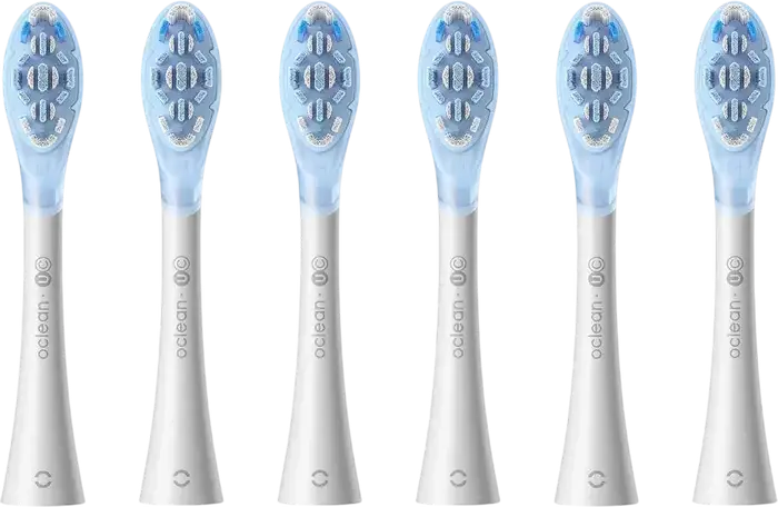 Oclean Ultra Clean UC03 W02 Replacement Sonic Electric Toothbrush Heads, DuPont Tynex Medium-Firm Bristles, Tongue Cleaner, Set of 6, White