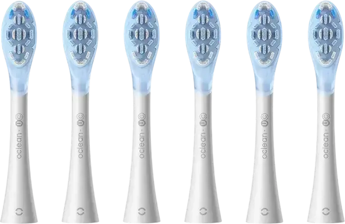 Oclean Ultra Clean UC03 W02 Replacement Sonic Electric Toothbrush Heads, DuPont Tynex Medium-Firm Bristles, Tongue Cleaner, Set of 6, White