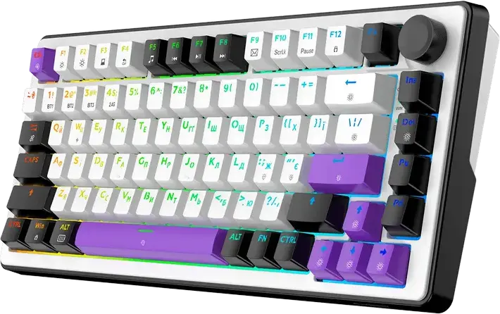 HATOR Hellyberry HK75 75% Compact Mechanical Keyboard, Wireless Tri-mode Wireless/Bluetooth/USB, Pre-lubed Linear Switches, Hot-swappable, RGB Lighting & Knob