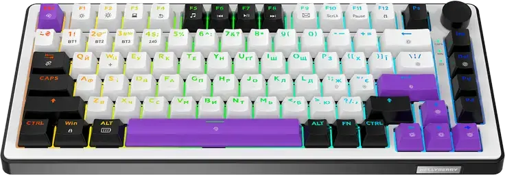 HATOR Hellyberry HK75 75% Compact Mechanical Keyboard, Wireless Tri-mode Wireless/Bluetooth/USB, Pre-lubed Linear Switches, Hot-swappable, RGB Lighting & Knob