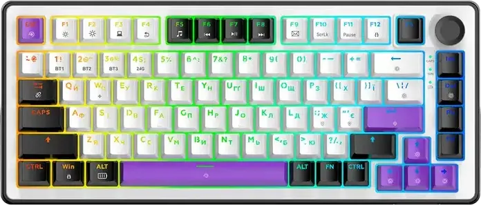 HATOR Hellyberry HK75 75% Compact Mechanical Keyboard, Wireless Tri-mode Wireless/Bluetooth/USB, Pre-lubed Linear Switches, Hot-swappable, RGB Lighting & Knob