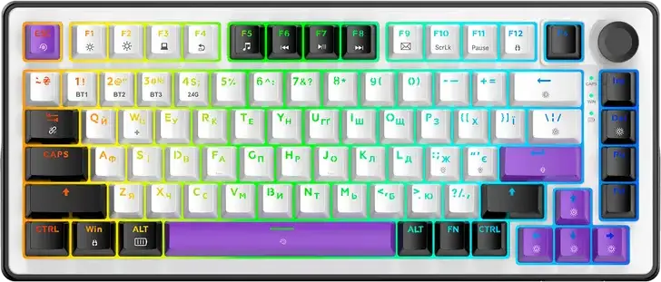 HATOR Hellyberry HK75 75% Compact Mechanical Keyboard, Wireless Tri-mode Wireless/Bluetooth/USB, Pre-lubed Linear Switches, Hot-swappable, RGB Lighting & Knob