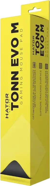 HATOR Tonn EVO Gaming Mouse Pad, Medium (M), 360x300x4mm, Textile Surface, Natural Rubber Base, Stitched Edges, Yellow and Grey