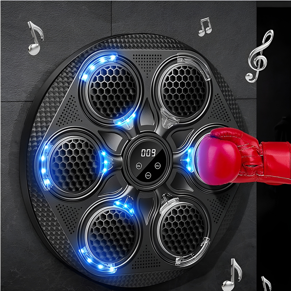 Masina de Boxing Muzical cu Display, 6 Zone de lovire, 15 Nivele de Viteza, Bluetooth, Montare pe Perete ABS Fibra de Carbon, 415x415mm, Negru