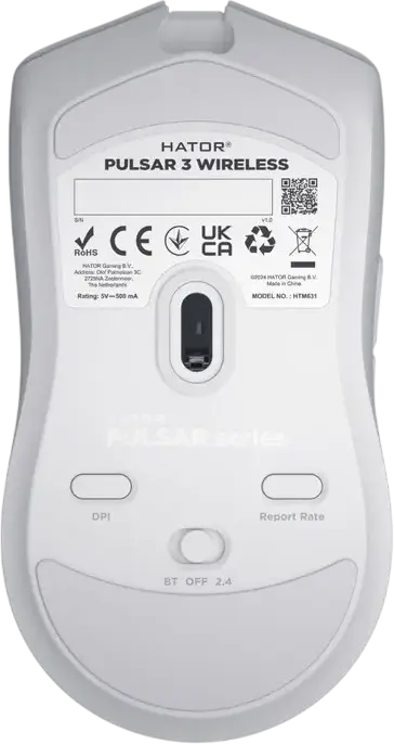 HATOR Pulsar 3 Wireless Gaming Mouse HTM631, Tri-mode Connectivity, 12000 DPI Optical Sensor, RGB Lighting, 100 Million Click Optical Switches, White