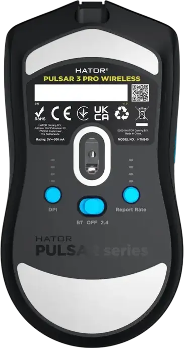 Игровая беспроводная мышь HATOR Pulsar 3 Pro, сенсор PixArt PAW 3950 30000 DPI, оптические переключатели 100M, три режима подключения, 65г, черный, HTM640