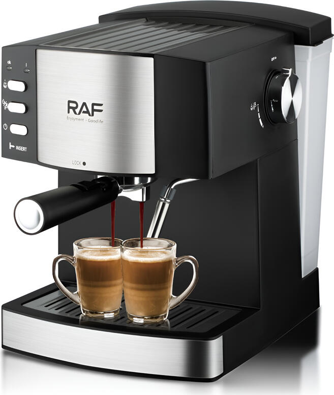 RAF R.113 Espresso Coffee Machine, 850W, 15 Bar Pressure, 1.6L Water Tank, Integrated Milk Frother, Dual Brewing System, Black