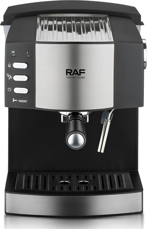 RAF R.113 Espresso Coffee Machine, 850W, 15 Bar Pressure, 1.6L Water Tank, Integrated Milk Frother, Dual Brewing System, Black