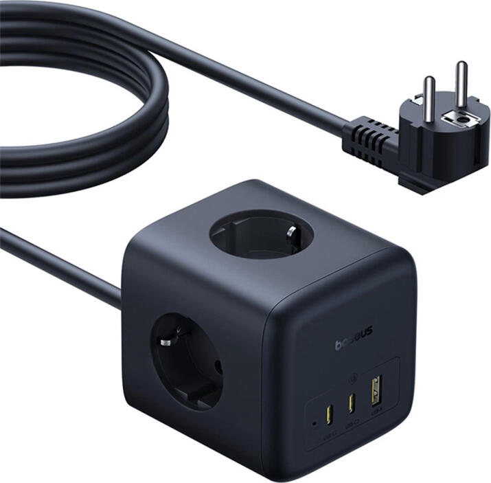 Baseus EnerFill FA11 EFMF67-EU Cub Priza 6-in-1, Statie de Incarcare GaN6 67W, 3 Prize AC, 2 USB-C, 1 USB-A, Cablu 1.5m, Cosmic Black