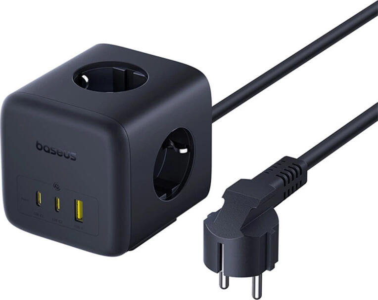 Baseus EnerFill FA11 EFMF67-EU Cub Priza 6-in-1, Statie de Incarcare GaN6 67W, 3 Prize AC, 2 USB-C, 1 USB-A, Cablu 1.5m, Cosmic Black