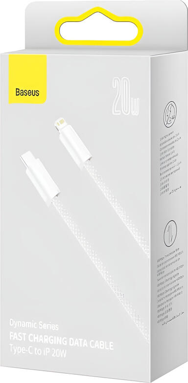 Baseus Dynamic Series USB-C to Lightning Cable, 20W PD Fast Charging, 1m Braided Nylon, 480Mbps Data Transfer, Smart Chip for iPhone iPad AirPods, White