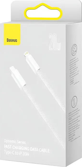 Baseus Dynamic Series USB-C to Lightning Cable, 20W PD Fast Charging, 1m Braided Nylon, 480Mbps Data Transfer, Smart Chip for iPhone iPad AirPods, White