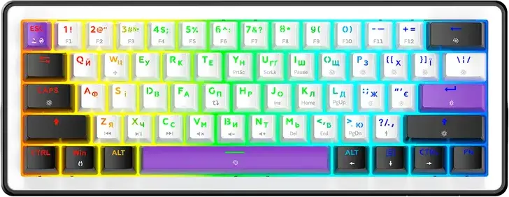 Механическая клавиатура HATOR Hellyberry HK60 60% ультракомпактная, проводная USB-C, Hot-swap линейные переключатели, RGB, белая